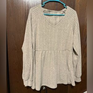 Chic Beige Knit V-Neck Blouse